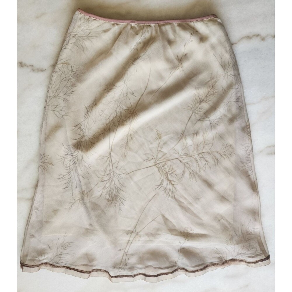 Vintage 90s Y2k Max Studio Size Medium Fairy Woodsy Tan Green Sheer Lined Skirt